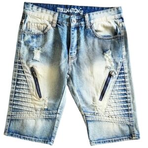 Trillnation Men'‎ Size 32 Distressed Blue Denim Shorts